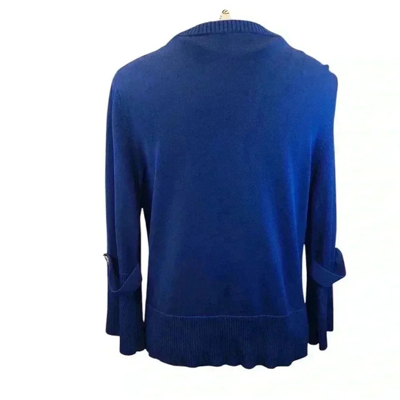 Anne Klein Large Royal Blue Knit Sweater Button Front Large Buttons 3/4 Sleeve - Picture 3 of 8